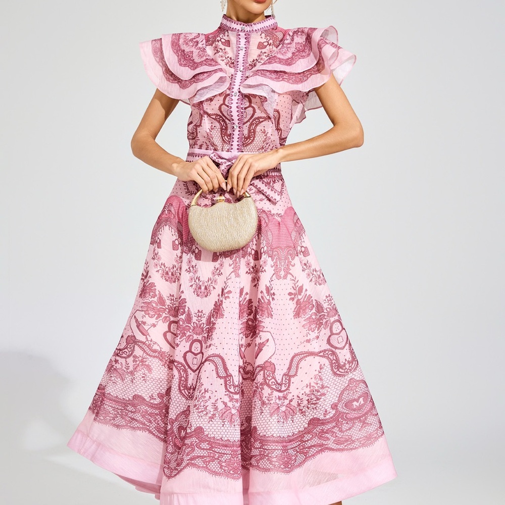 Designer-Style Pink Ruffled Two-Piece Dress Set
